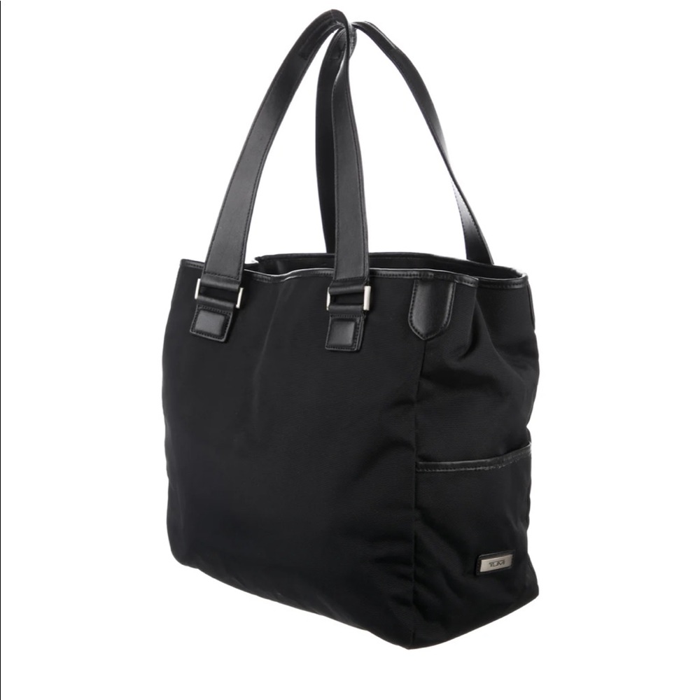 Tumi black nylon and leather tote.